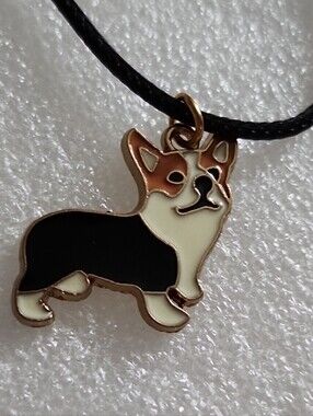 Hand Crafted Black & Cream Corgi Enamel Pendant Necklace